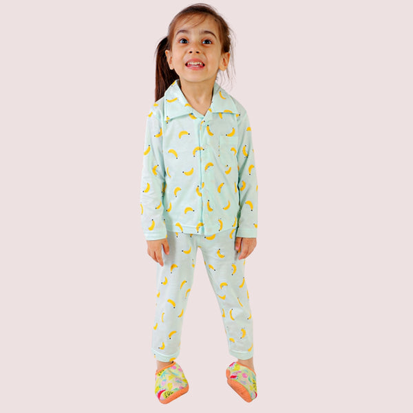 Bears Cub Full Sleeves Printed Night Suit For Girls - Green