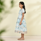 ICE BLUE CHANDARI WITH GOLDEN LUREX BODER AND FLOWER PRINTED