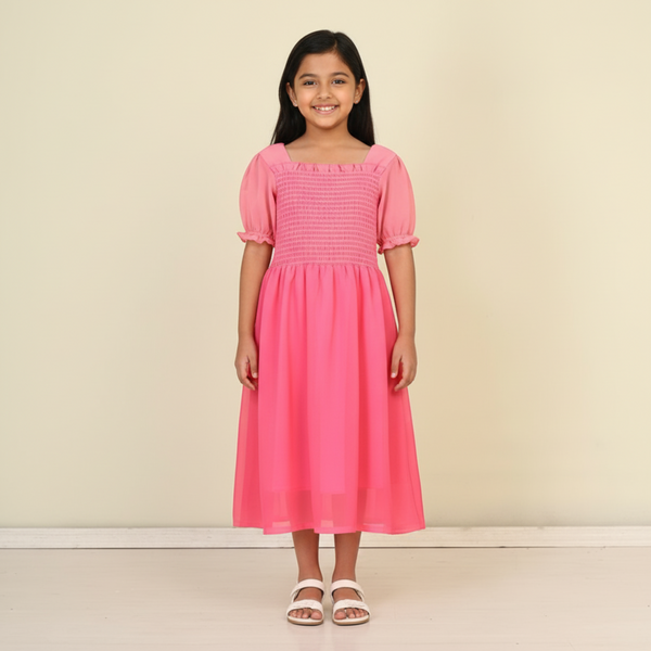 HOT SMOCKING FADE PINK GEORGETTE