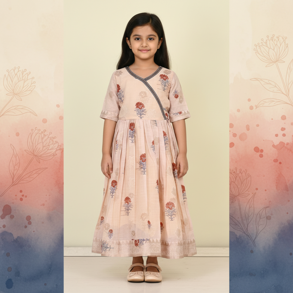 PALE PINK CHANDERI FABRIC WITH A FLORAL DESGIN