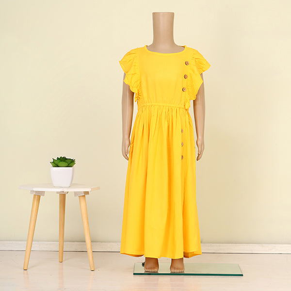 YELLOW RAYON WITH COCONUT BUTTON