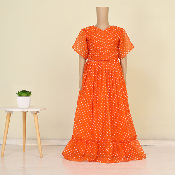 ORANGE FABIRC POLA DOT WITH A V NECK