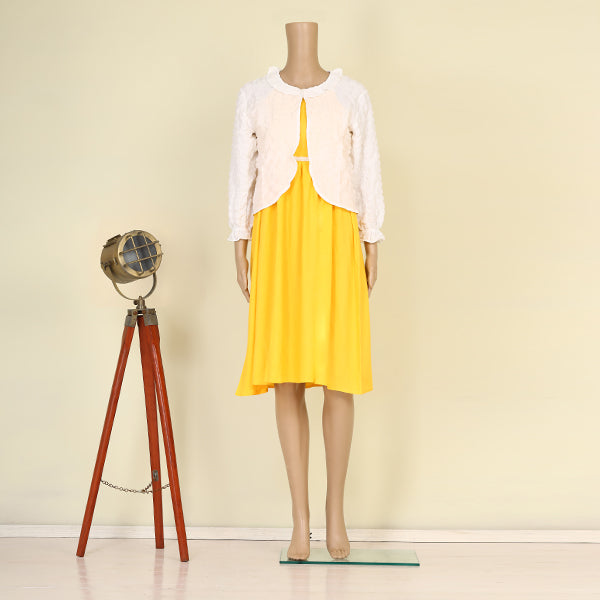 YELLOW RAYON TOP  WITH A WHITE  BUBBLE OVERTOP