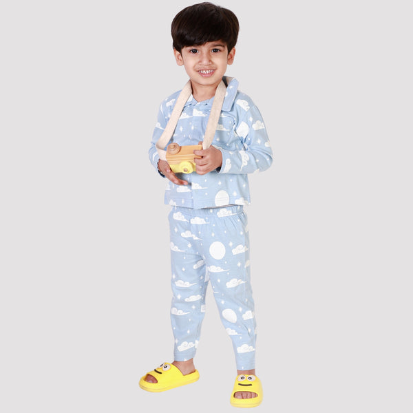 Bears Cub Full Sleeves Printed Night Suit For Boys - Royal blue