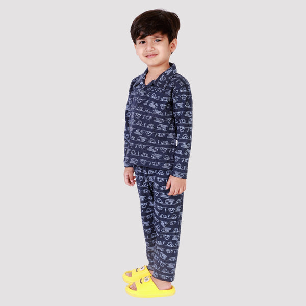 Bears Cub Full Sleeves Printed Night Suit For Boys - Navy