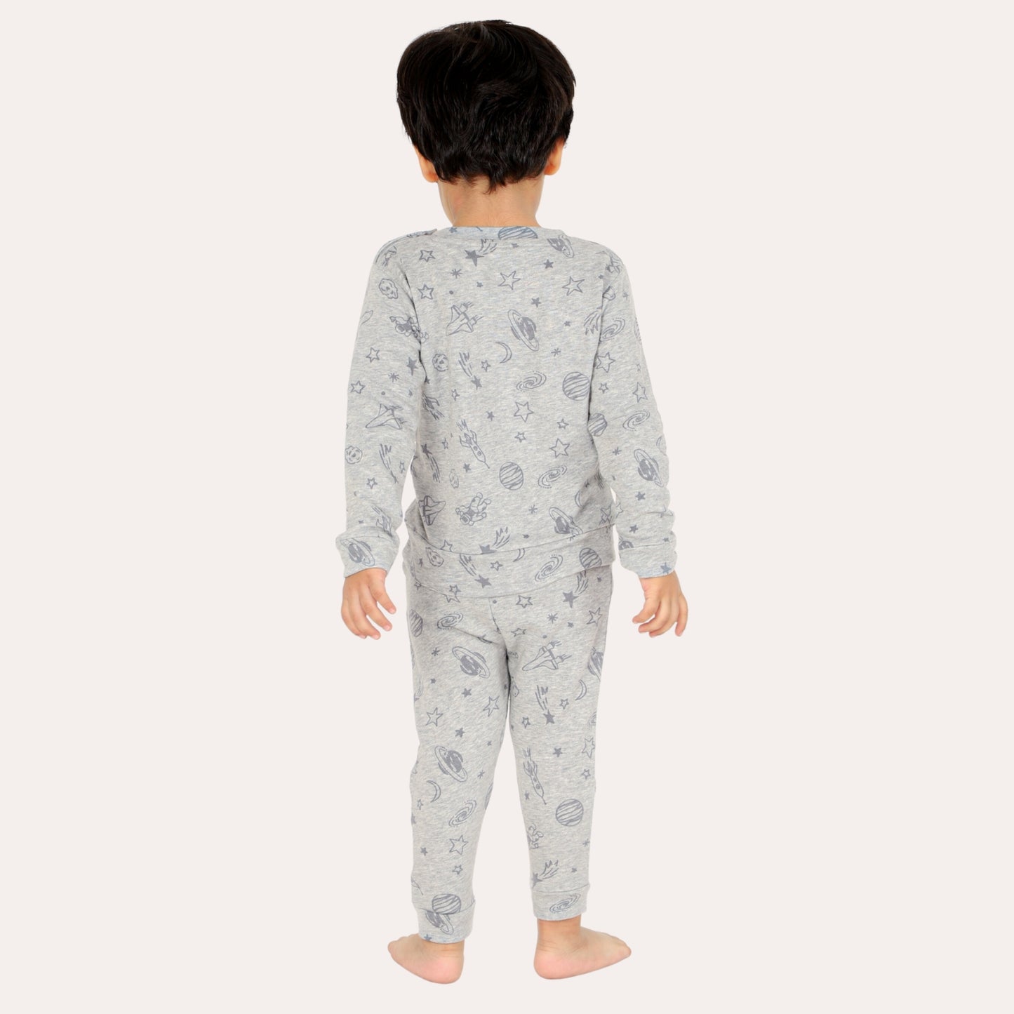 Bears Cub Full Sleeves Printed Nightwear For Boys - Grey Melange