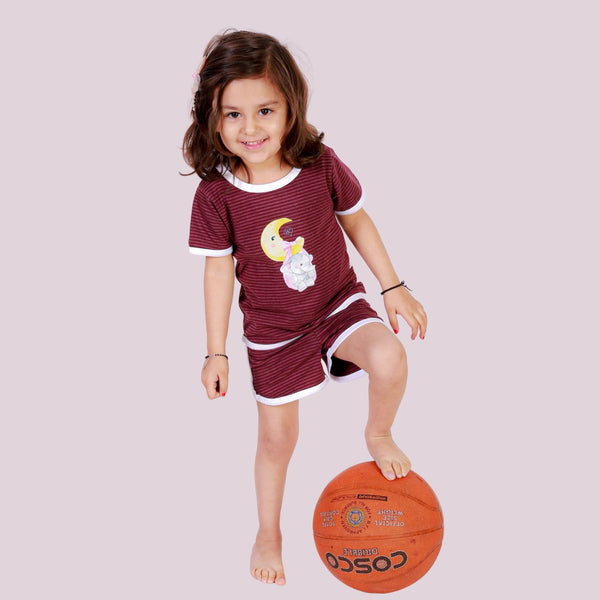 Bears Cub Half Sleeve Set For Girls - Maroon