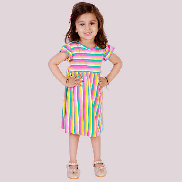 Bears Cub Half Sleeves Top For Girls - Multi color