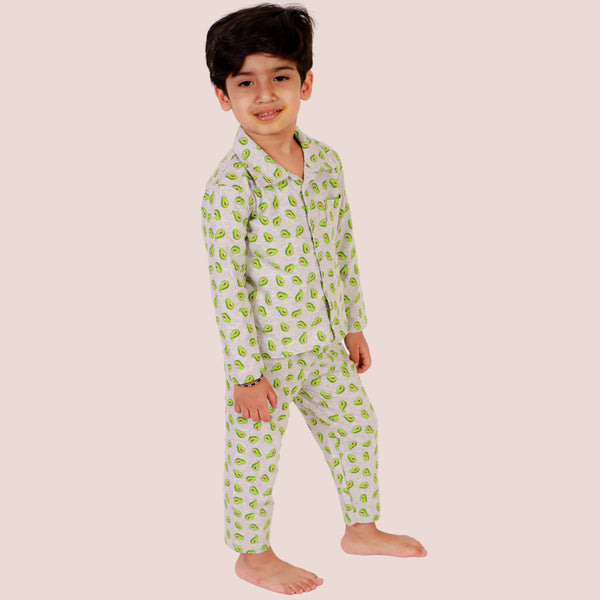 Bears Cub Full Sleeves Printed Mix Night Suit For Boys - Melange