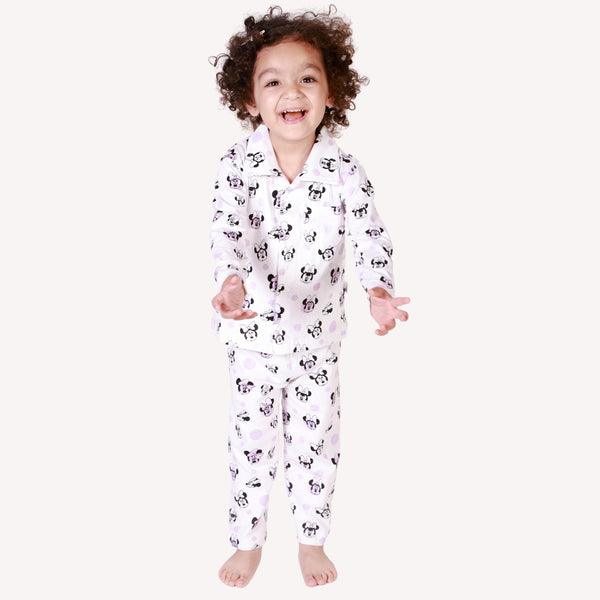 Bears Cub Full Sleeves Printed Night Suit For Girls - White